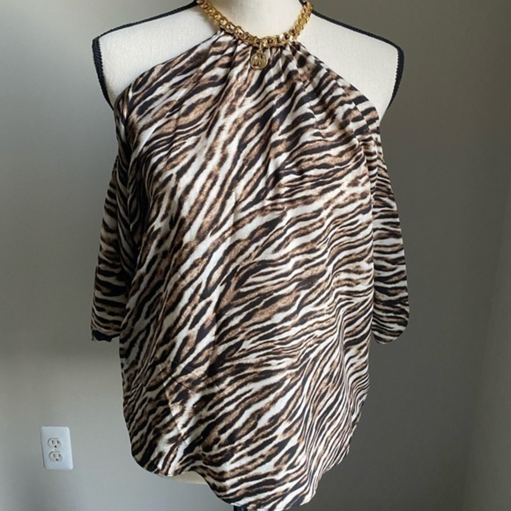 NWT Michael Kors Cold-Shoulder Animal Print Blouse